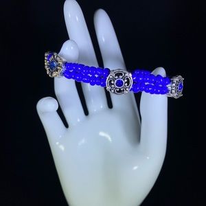 Blue Beads and Guitar String Bangle
